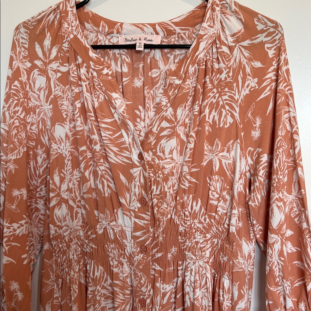 Rust Floral Button-Front Midi Dress - Picture 3 of 7